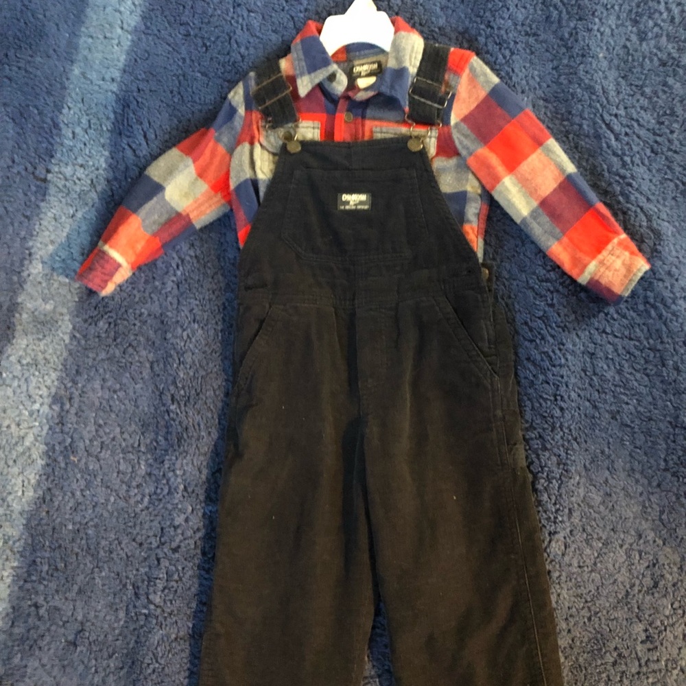 Oshkosh overall and plaid long sleeve